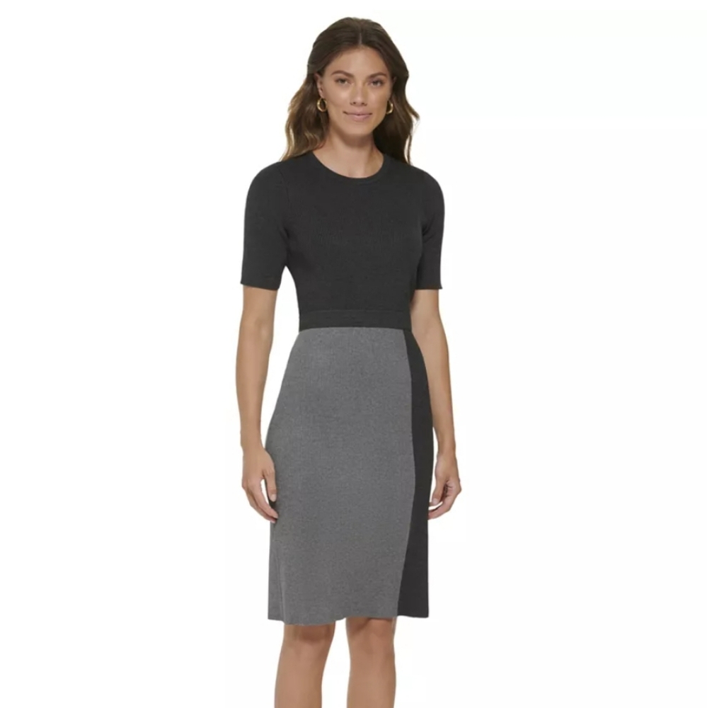 🆕️ DKNY Sweater Dress Colorblock Navy Blue Size M